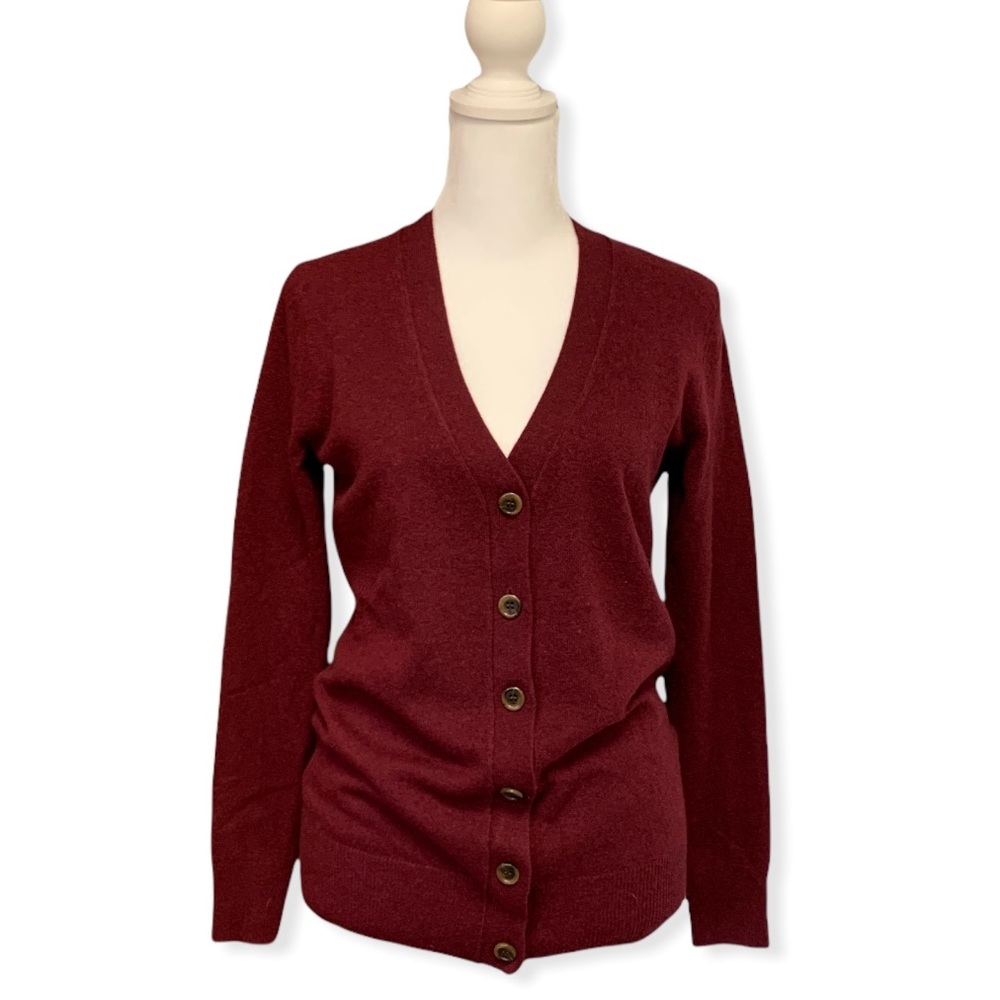 J Crew Cashmere V Neck Burgundy Cardigan XXS